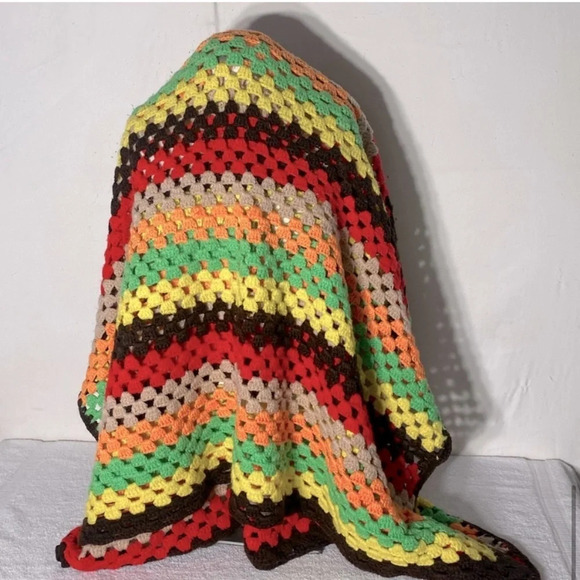 Vintage Handmade Striped Crochet Afghan  Throw Blanket - Picture 11 of 12